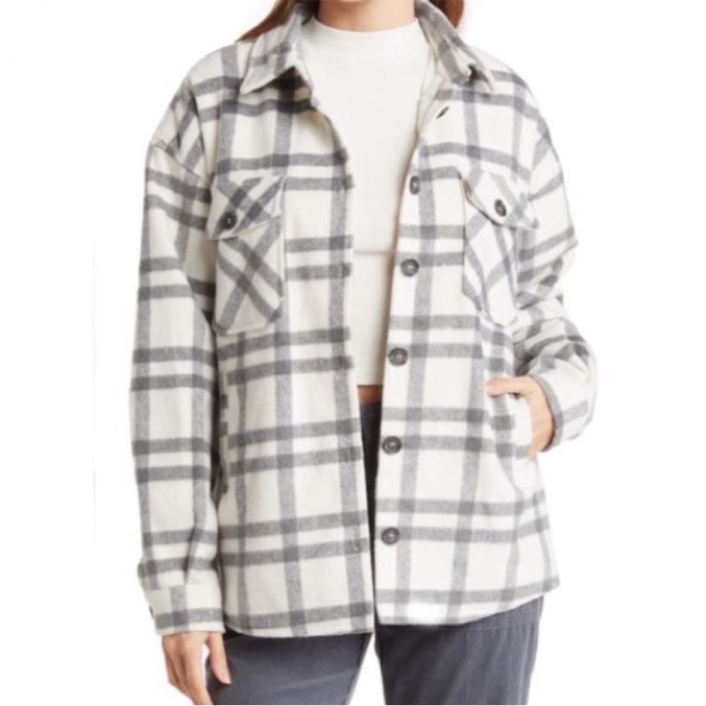 NWT Thread & Supply Plaid Shirt Jacket Grey White XS - Picture 2 of 16